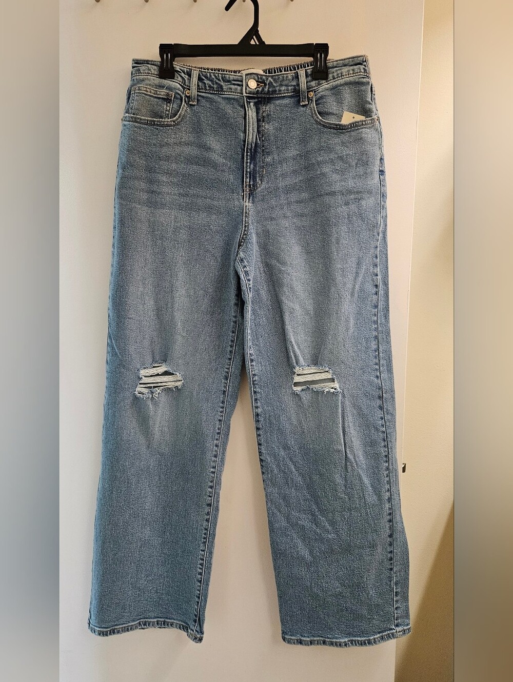 No Boundaries Womens Baggy Wide Leg Jeans Distressed Medium Wash L 12 14 NWT